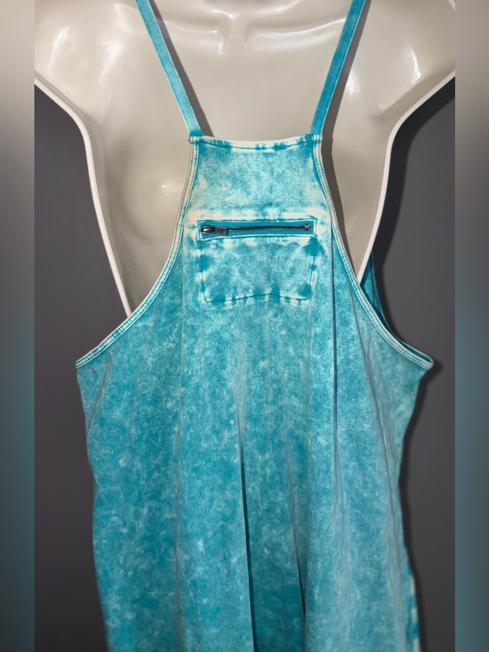 Zenana Teal Acid Wash Boutique Jumpsuit Tapered Leg Overalls Boho Luxe L XL - Picture 3 of 8